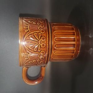 Vintage Stackable Embossed Mug Japan Brown